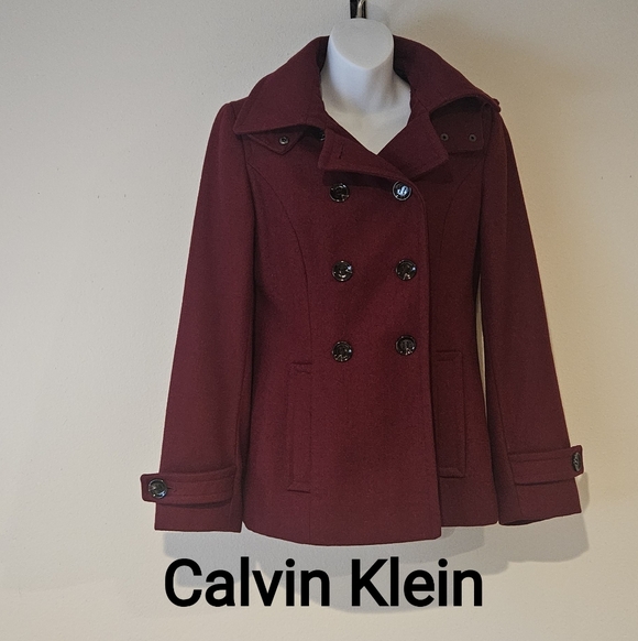 Calvin Klein Jackets & Blazers - Calvin Klein Double-Breasted Peacoat - Deep Red